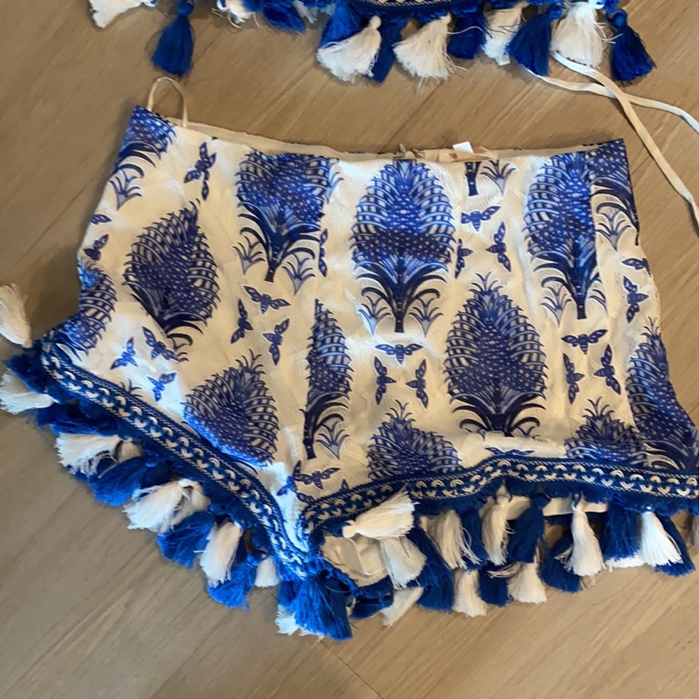 New Blue and White Tassled Romper Set by Luxxel - Picture 2 of 8